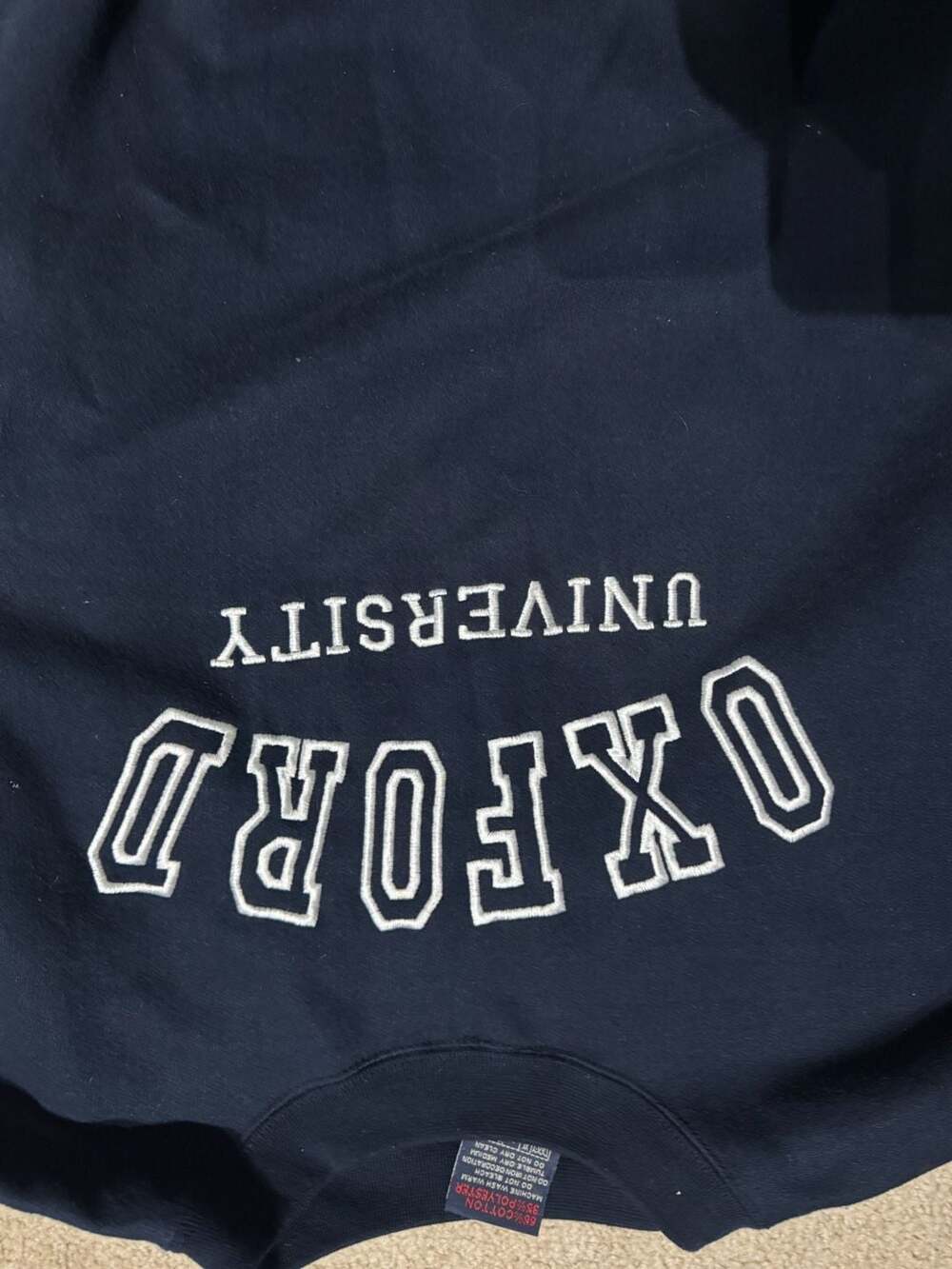 Vintage Oxford University Embroidered Spell Out Navy Crewneck Sweatshirt - Picture 4 of 4